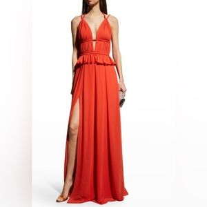 NWT Dress The Population Athena Pleated Peplum Cutout Gown